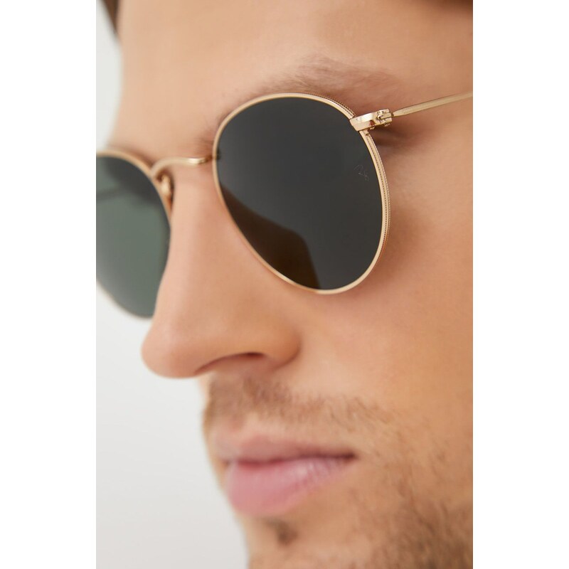 Sluneční brýle Ray-Ban ROUND METAL pánské, zlatá barva, 0RB3447