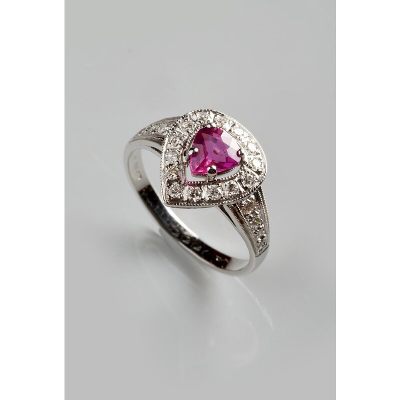 Zlatý prsten s růžovým safírem 0,71 ct a diamanty PZ003