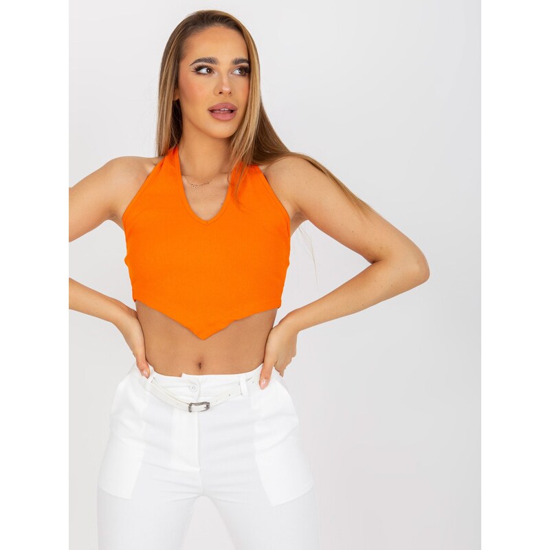 RUE PARIS ORANŽOVÝ ŽEBROVANÝ CROP TOP -ORANGE Oranžová