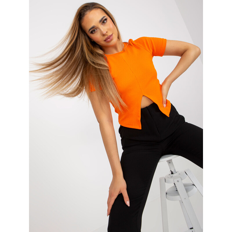 Fashionhunters Basic oranžová krátká halenka s pruhy RUE PARIS