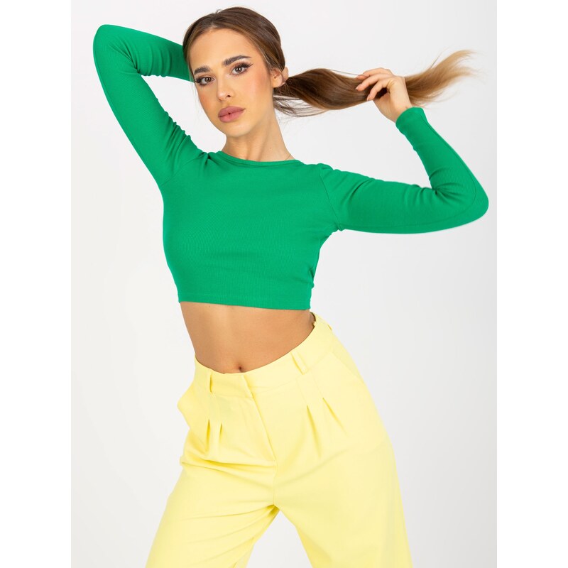 RUE PARIS ZELENÝ CROP TOP S HOLÝMI ZÁDY --GREEN Zelená