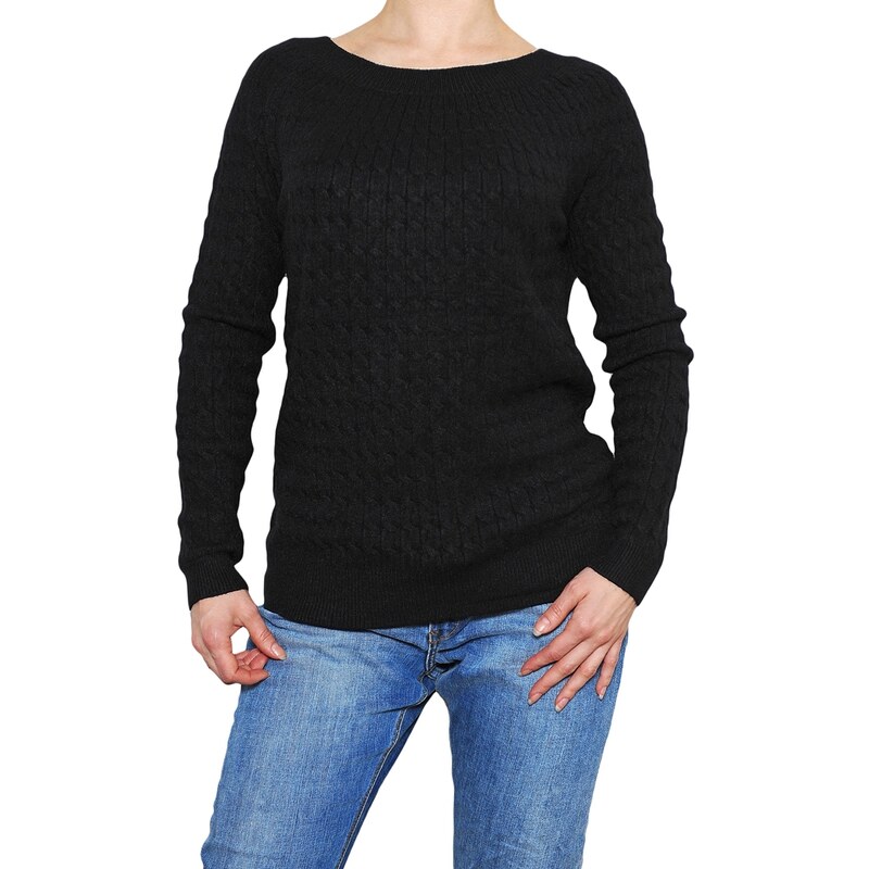 VesTem Krátký volný teplý černý modní vzorovaný svetr