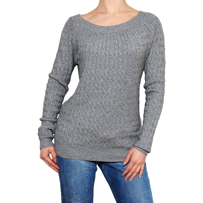 VesTem Krátký volný teplý šedý modní vzorovaný svetr