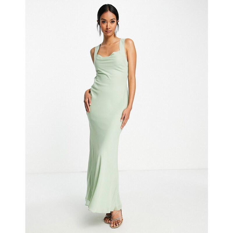 ASOS DESIGN Bridesmaid bias cut maxi dress with lace up back detail in 100039573
