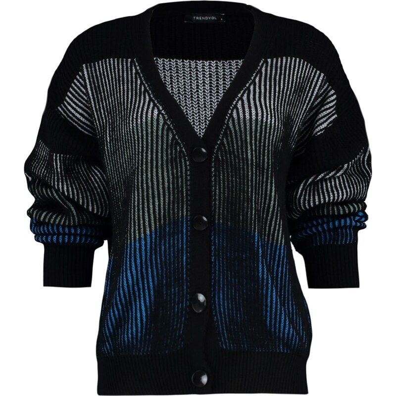 Trendyol Black Striped Knitwear Cardigan