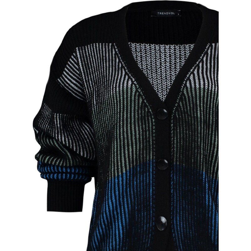 Trendyol Black Striped Knitwear Cardigan