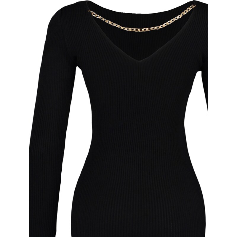 Trendyol Black Fitted Midi Knitwear Back Detailed Dress