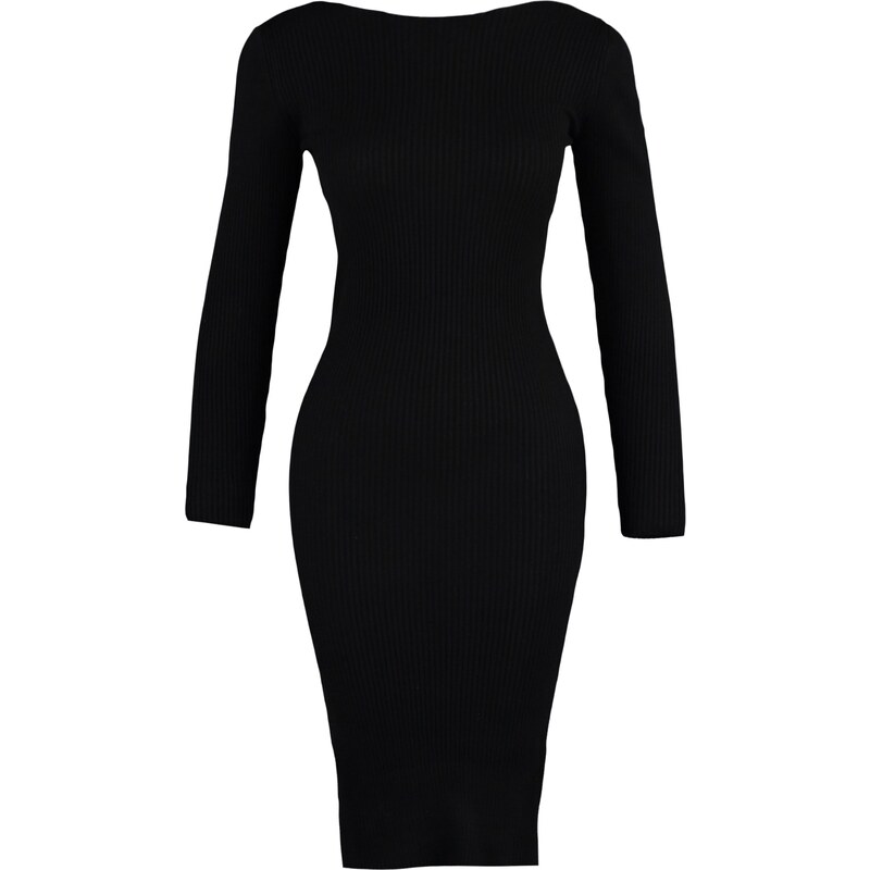 Trendyol Black Fitted Midi Knitwear Back Detailed Dress