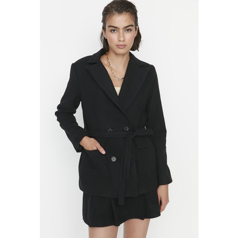 Trendyol Black Belted Woven Lined Jacket