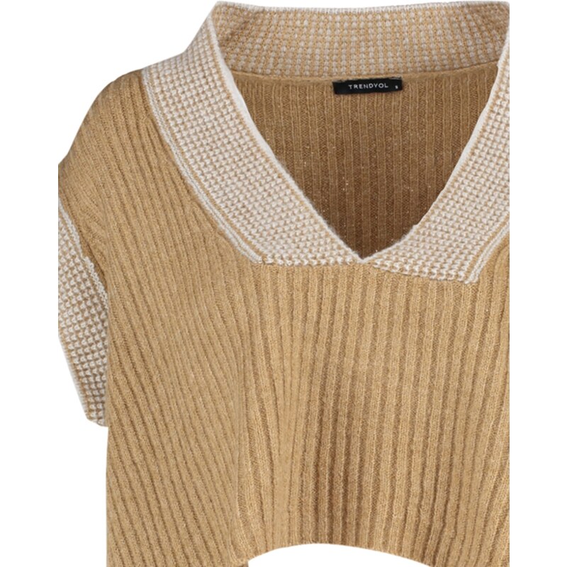 Trendyol Camel Oversize Collar Detailed Knitwear Sweater