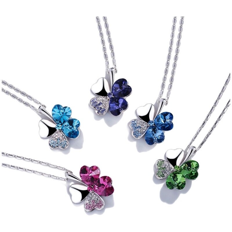 Sisi Jewelry Náhrdelník Swarovski Elements Čtyřlístek pro štěstí - světle fialový
