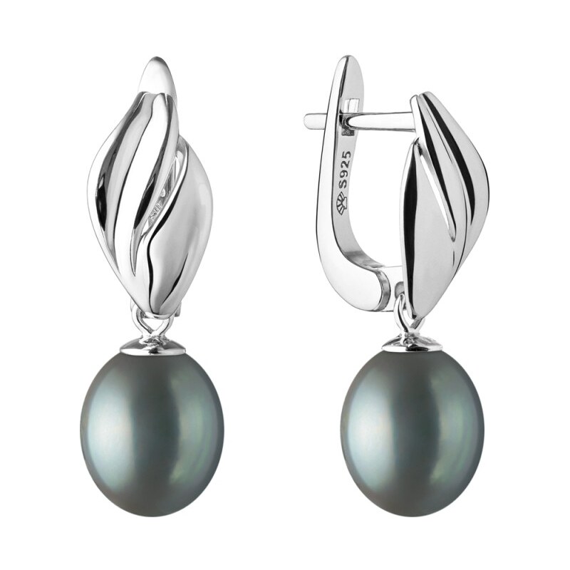 Gaura Pearls Stříbrné náušnice s černou řiční perlou Juliana, stříbro 925/1000