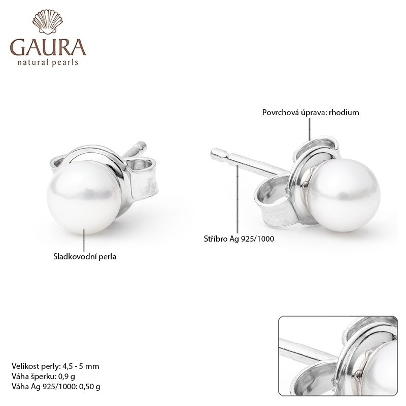 Gaura Pearls Stříbrné náušnice s levandulovou řiční perlou Emily, stříbro 925/1000