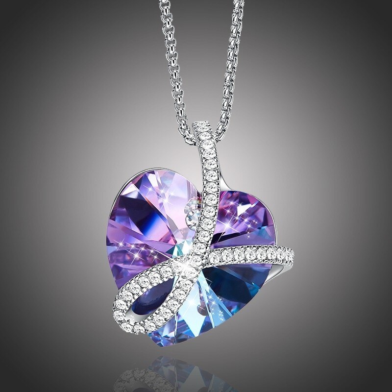 Éternelle Exkluzivní náhrdelník Swarovski Elements Romantic Love Violet - srdíčko