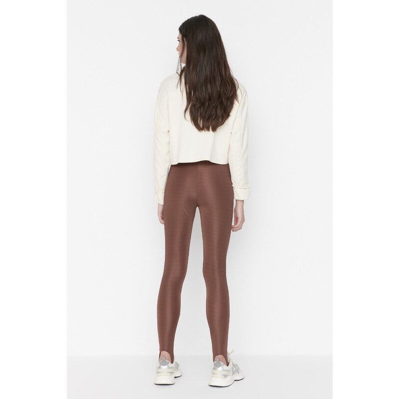 Trendyol Brown Heel Snap-On Shiny Knitted Leggings