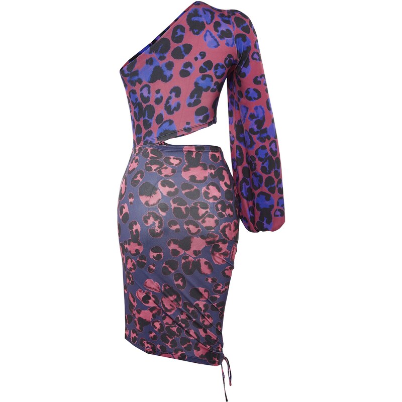 Trendyol fialově-vícebarevné šaty s jedním rukávem