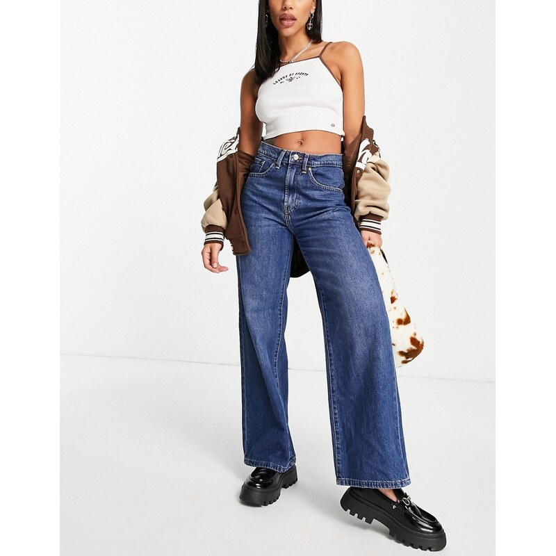 ONLY Hope high waisted wide leg jeans in mid blue 89661661