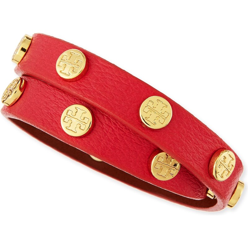 Tory Burch Logo-Studded Leather Wrap Bracelet