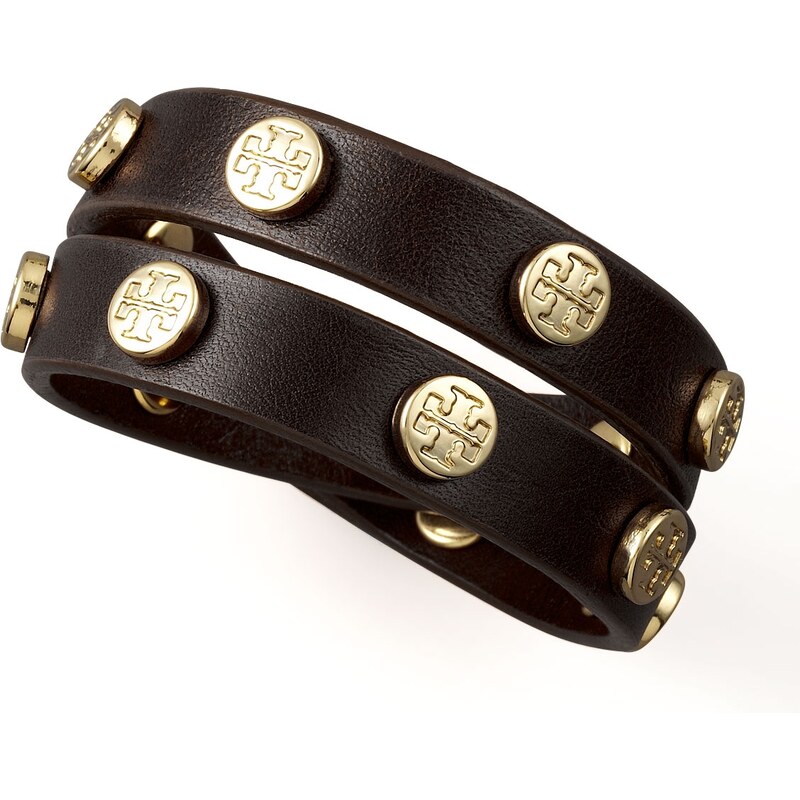 Tory Burch Logo-Studded Leather Wrap Bracelet