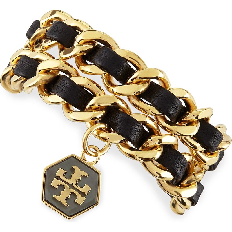 Tory Burch Woven Leather Chain Wrap Bracelet