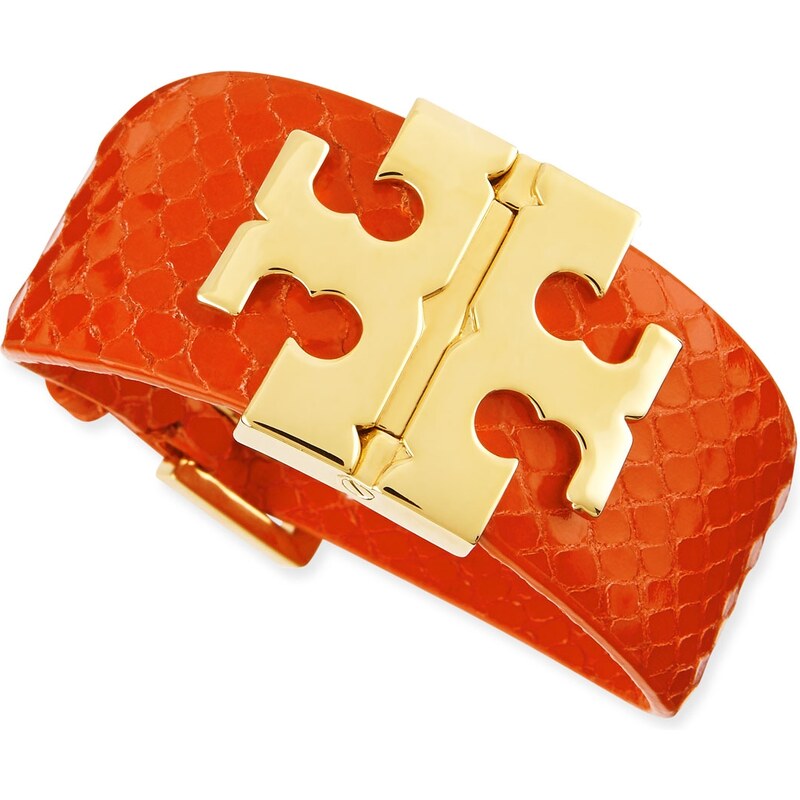 Tory Burch Wide Snake-Embossed T-Hinged Bracelet