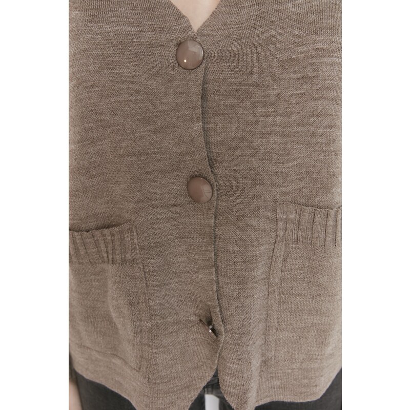 Trendyol Mink Padded Pocket Detailed Knitwear Cardigan