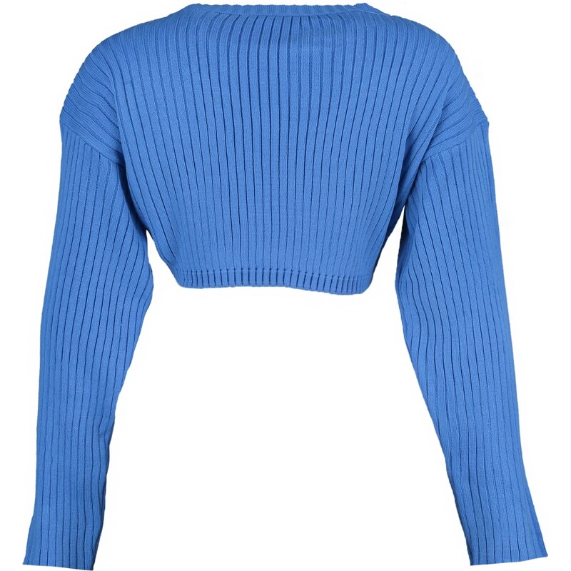 Trendyol Blue Super Crop Základní pletený svetr