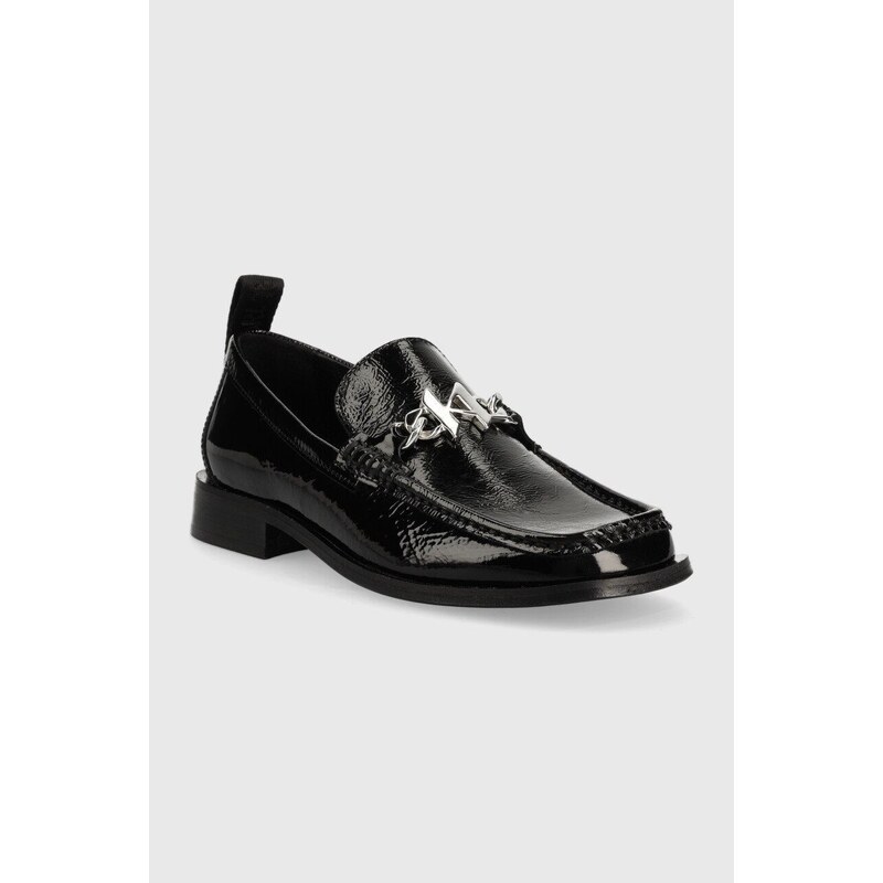 Kožené mokasíny Karl Lagerfeld MOKASSINO II dámské, černá barva, na plochém podpatku, KL41336