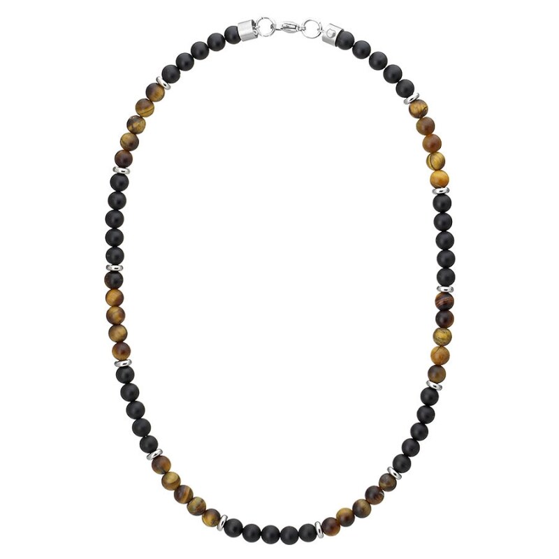 Manoki Pánský korálkový náhrdelník Joel - 6 mm Tygří oko a černý Onyx
