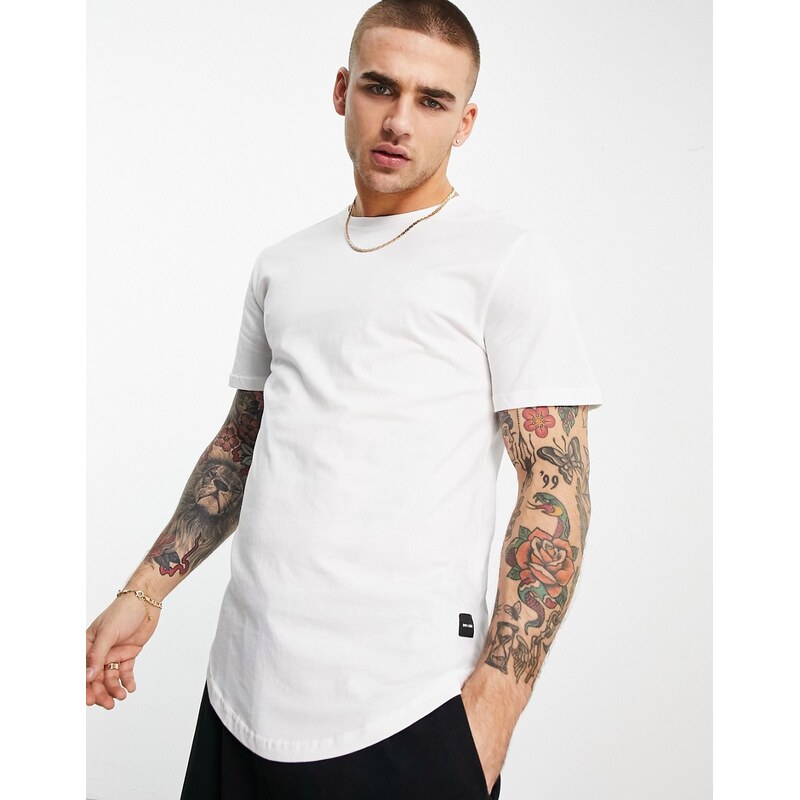 ONLY & SONS longline curve hem t-shirt in white