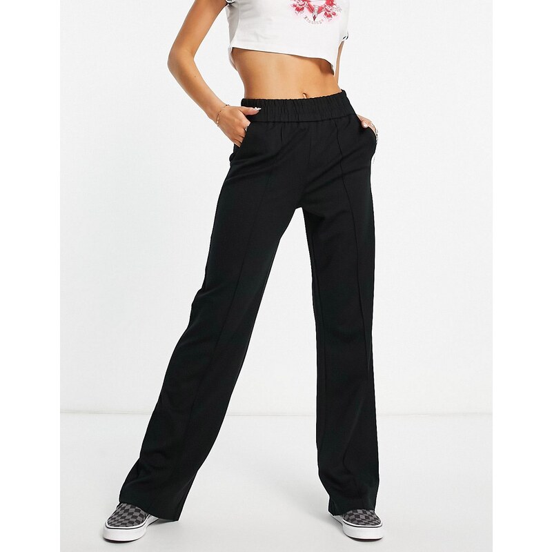 ONLY elasticated waist wide leg trousers in black 91902565