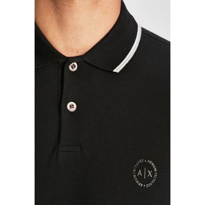 Bavlněné polo tričko Armani Exchange černá barva, hladké, 8NZF75 Z8M5Z