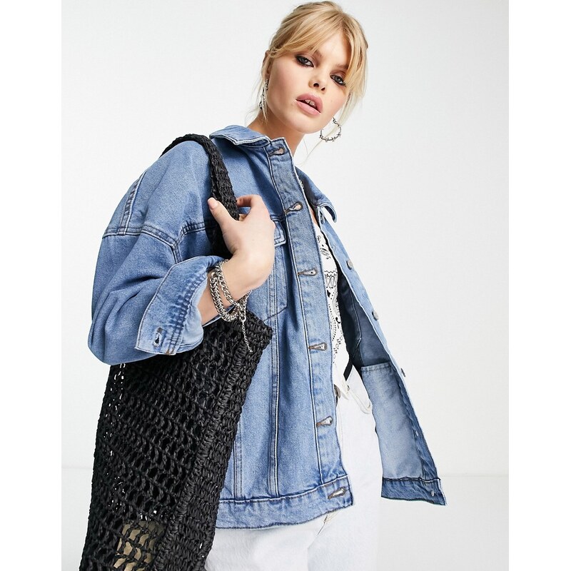 ONLY oversized denim jacket in medium blue