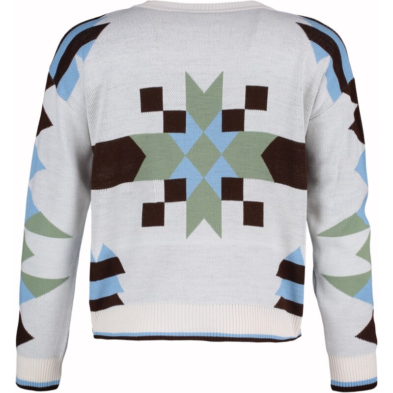Trendyol Ecru geometrický žakárový pletený svetr