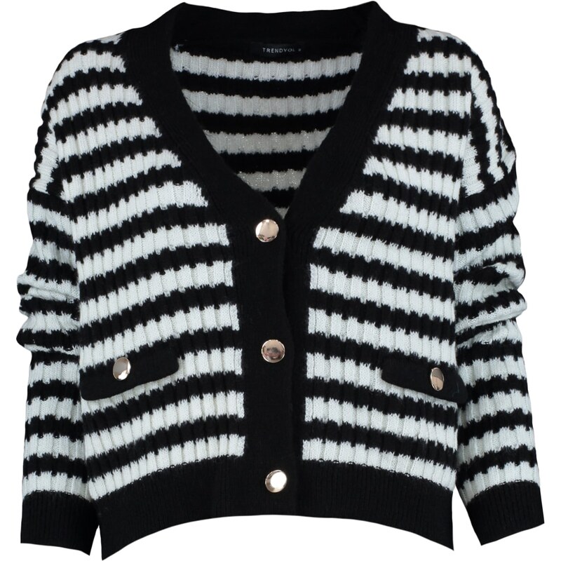 Trendyol černý pruhovaný pruhovaný pletený svetr s měkkou texturou