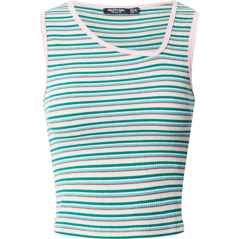 Nasty Gal Top nebeská modř / hnědá / smaragdová / offwhite