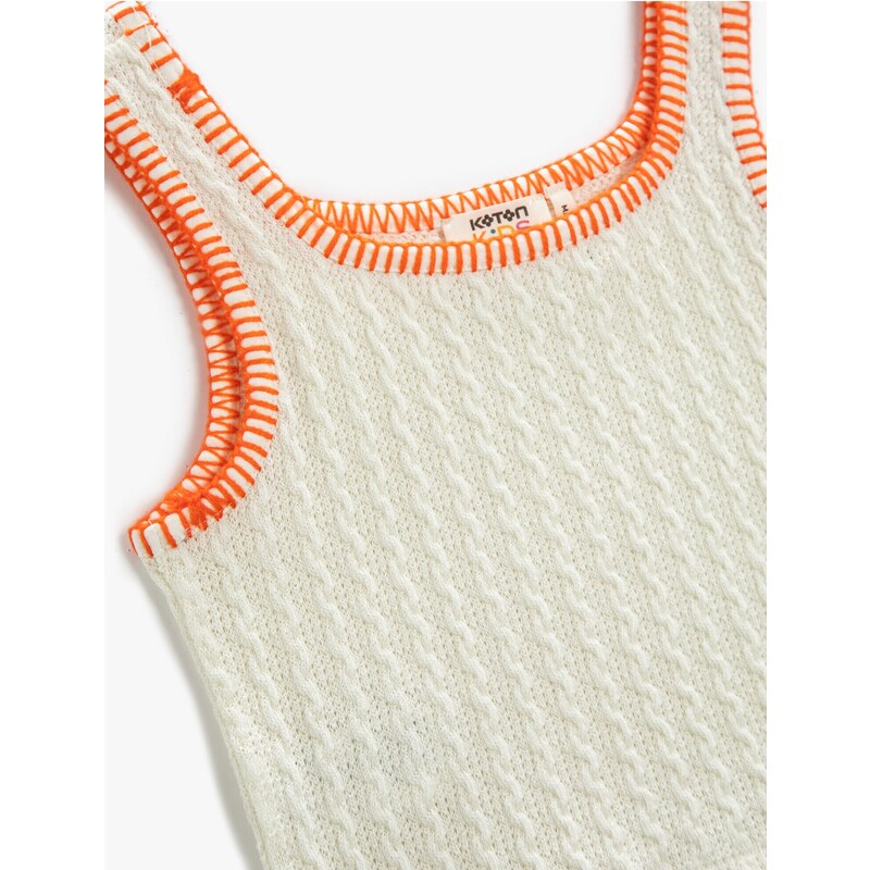 Koton Sleeveless Textured Crop Top U-Neck Stitching Detail