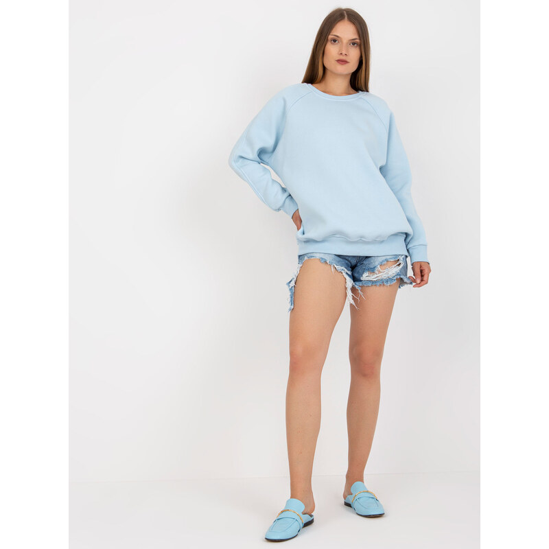 Fashionhunters Základní světle modrá bavlněná mikina Lana