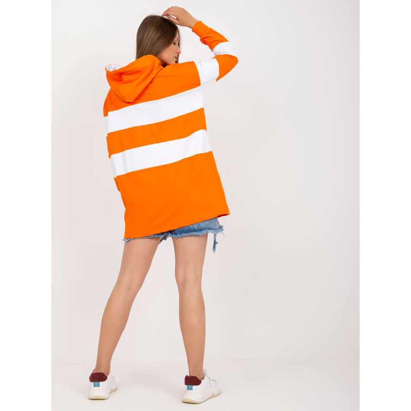 Fashionhunters Oranžová a bílá bavlněná mikina RUE PARIS