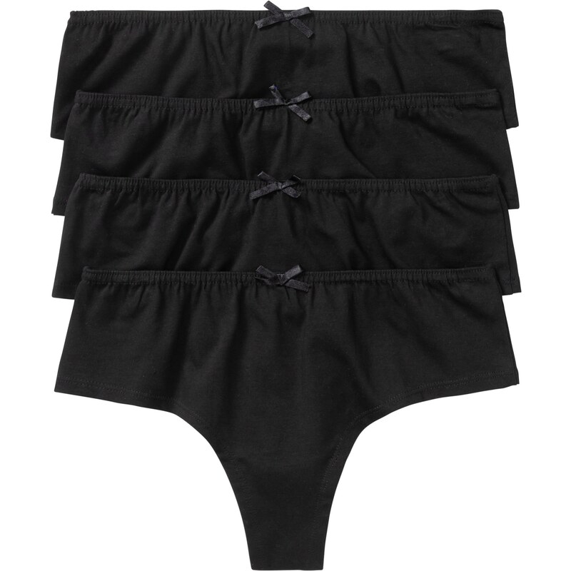 bonprix Bokové kalhotky tanga s pohodlnou bavlnou (4 ks) černá