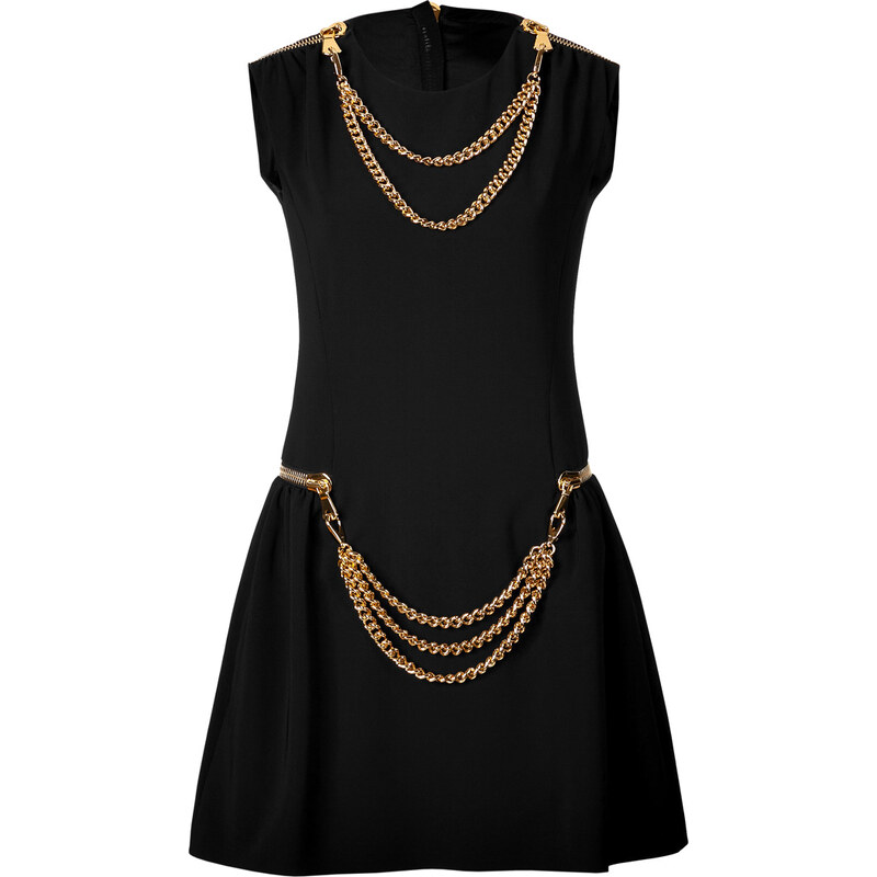 Moschino Short Sleeve Crepe Dress with Chain Details