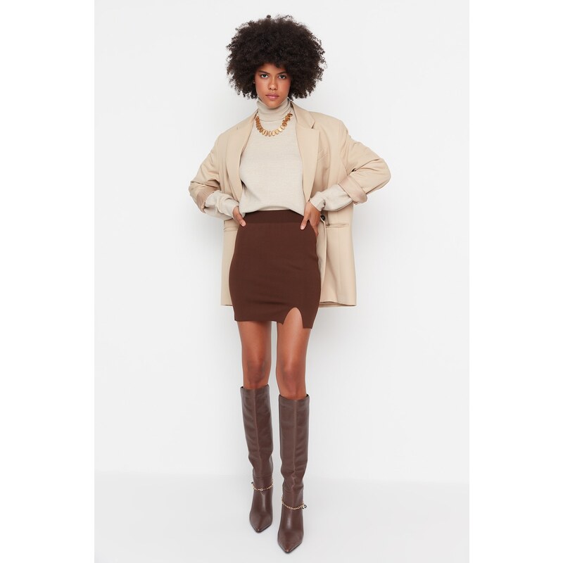 Trendyol Brown Slit Detailed Knitwear Skirt