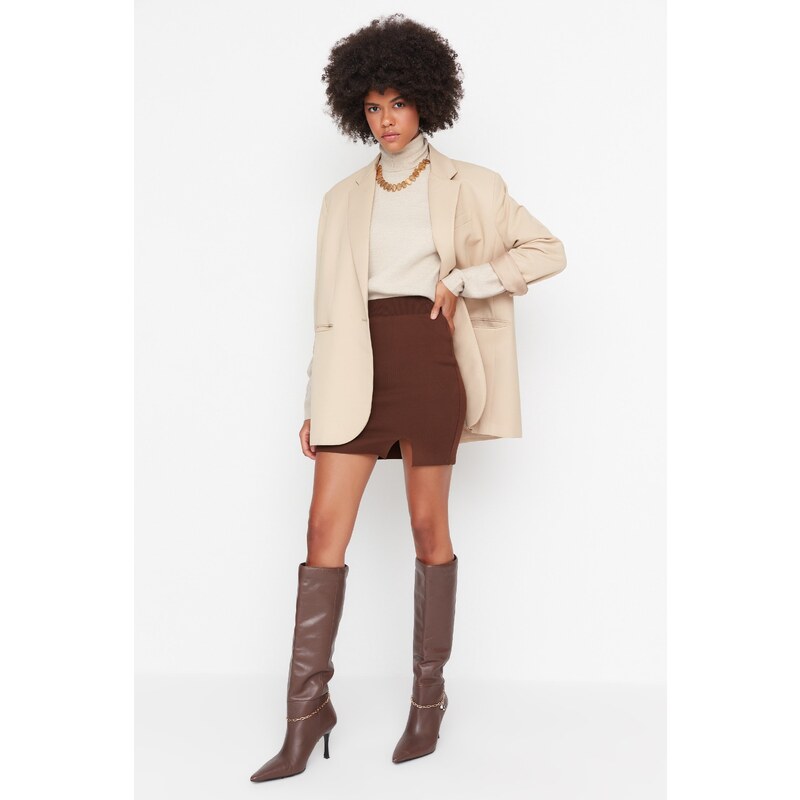 Trendyol Brown Slit Detailed Knitwear Skirt