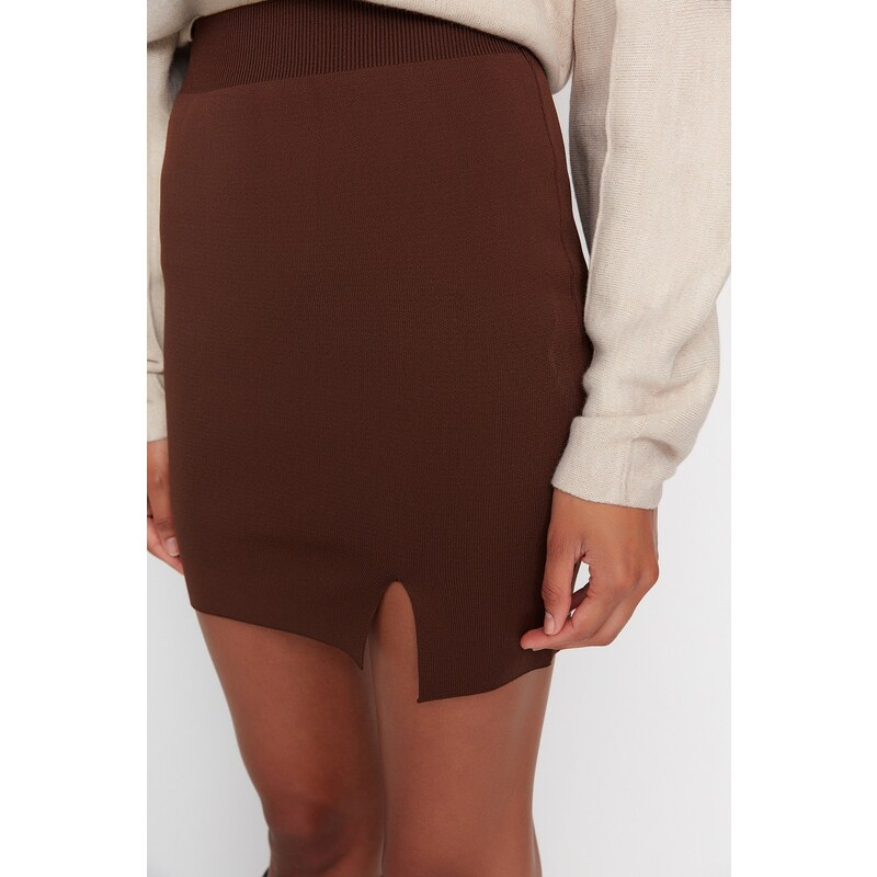 Trendyol Brown Slit Detailed Knitwear Skirt