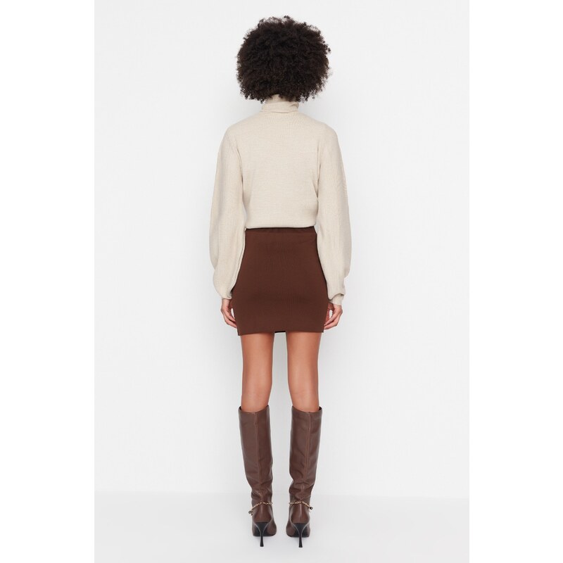 Trendyol Brown Slit Detailed Knitwear Skirt