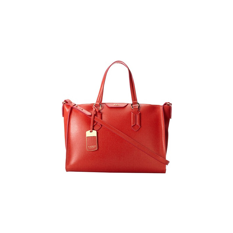 Červená kožená kabelka Ralph Lauren Punch satchel