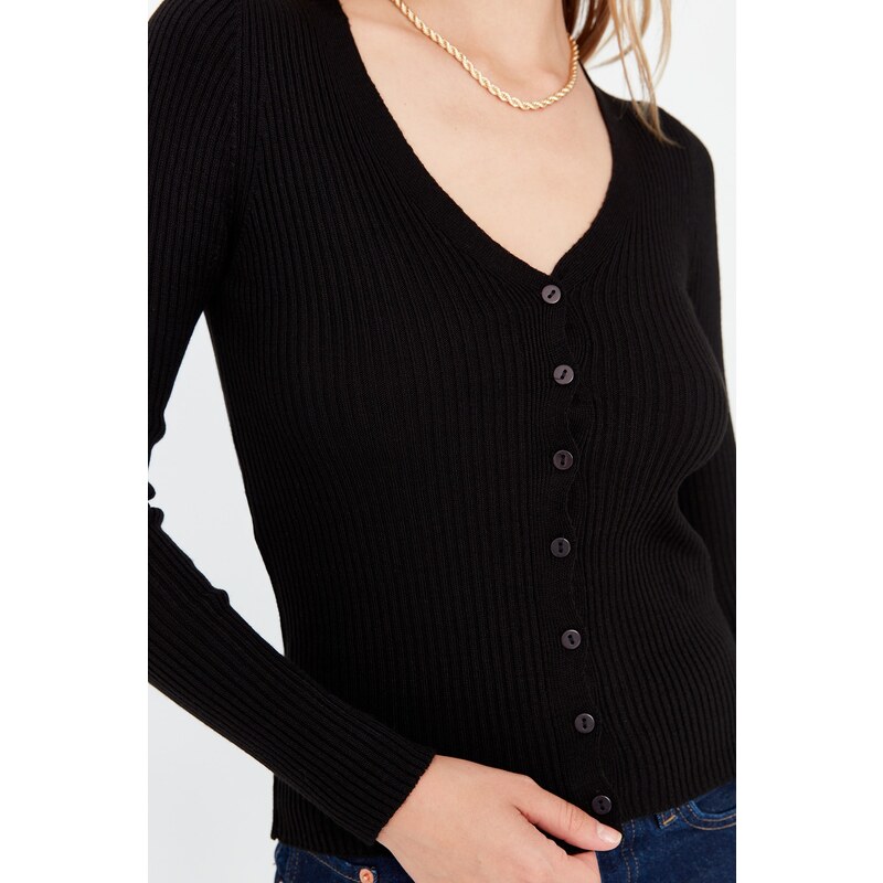 Trendyol Black Basic Pletené zboží s výstřihem do V Cardigan Pletené oblečení Cardigan