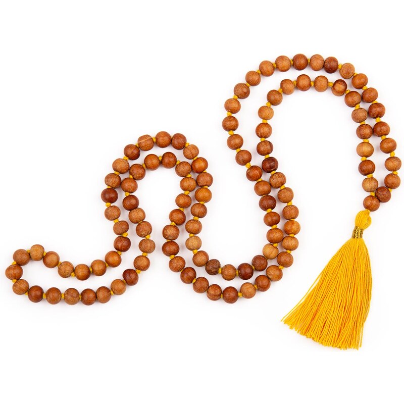 Bodhi Yoga Bodhi Mala náhrdelník s vůní santalového dřeva s barevným střapcem, 108 korálků