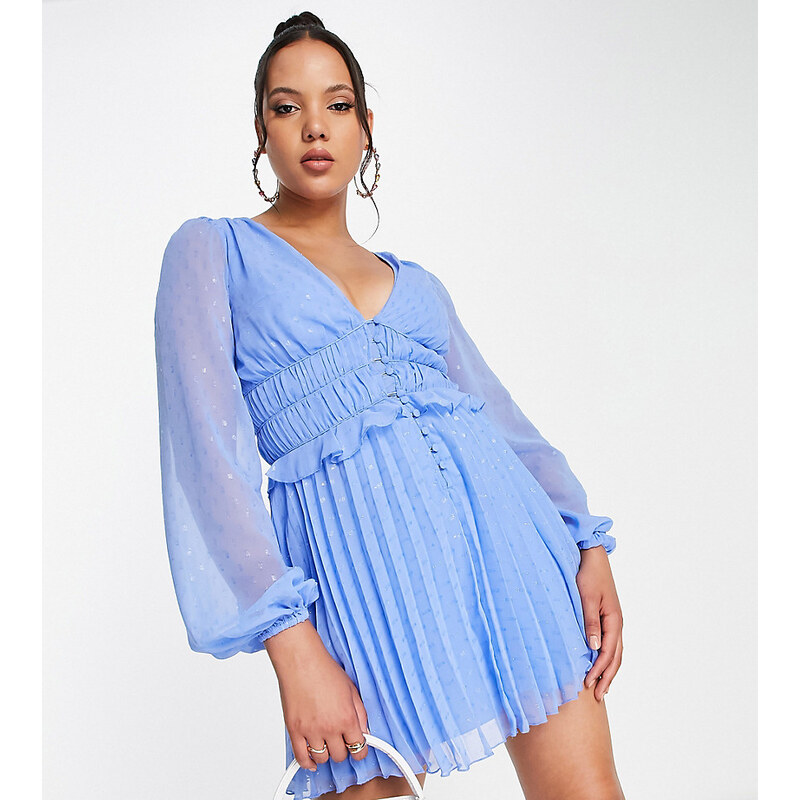 ASOS Tall ASOS DESIGN Tall button through ruched waist pleated mini 100037250
