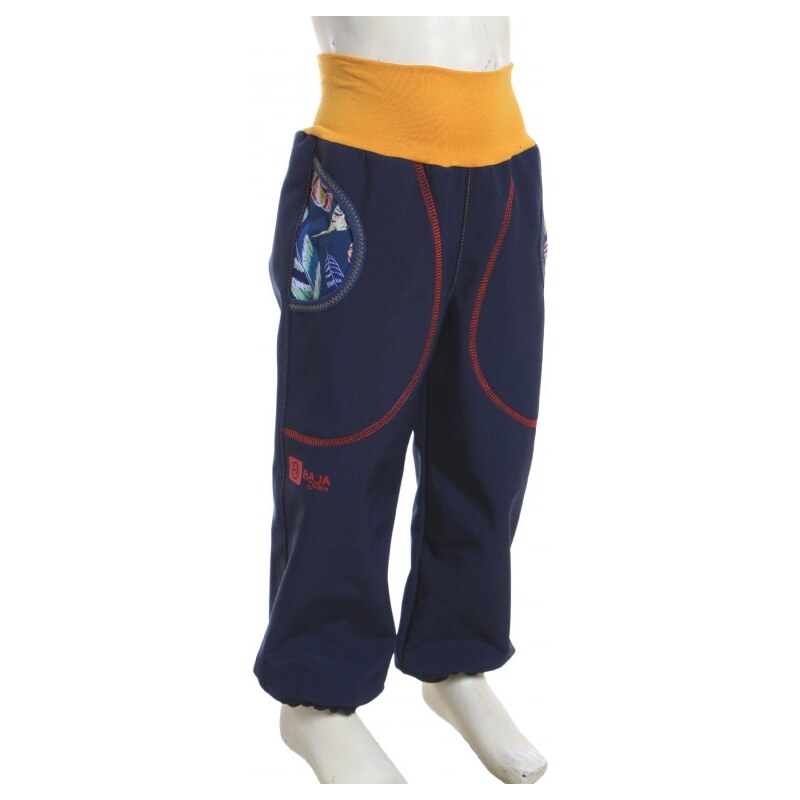 BajaDesign softshellové kalhoty pro holky, tm. modré + peříčka vel. 140